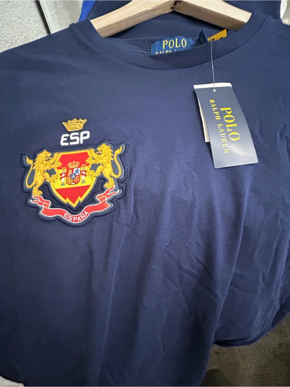 Polo Ralph Lauren Spain Crest T-Shirt Navy Blue Classic Fit Size M NWT 24 ESP